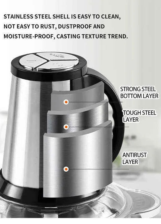 3L Stainless Steel Chopper with 4 Blades & 3 Speeds