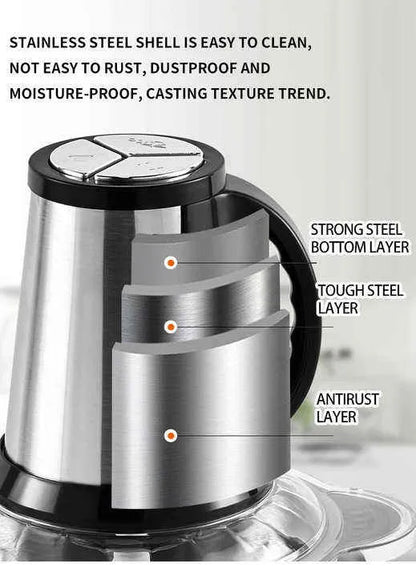 3L Stainless Steel Chopper with 4 Blades & 3 Speeds
