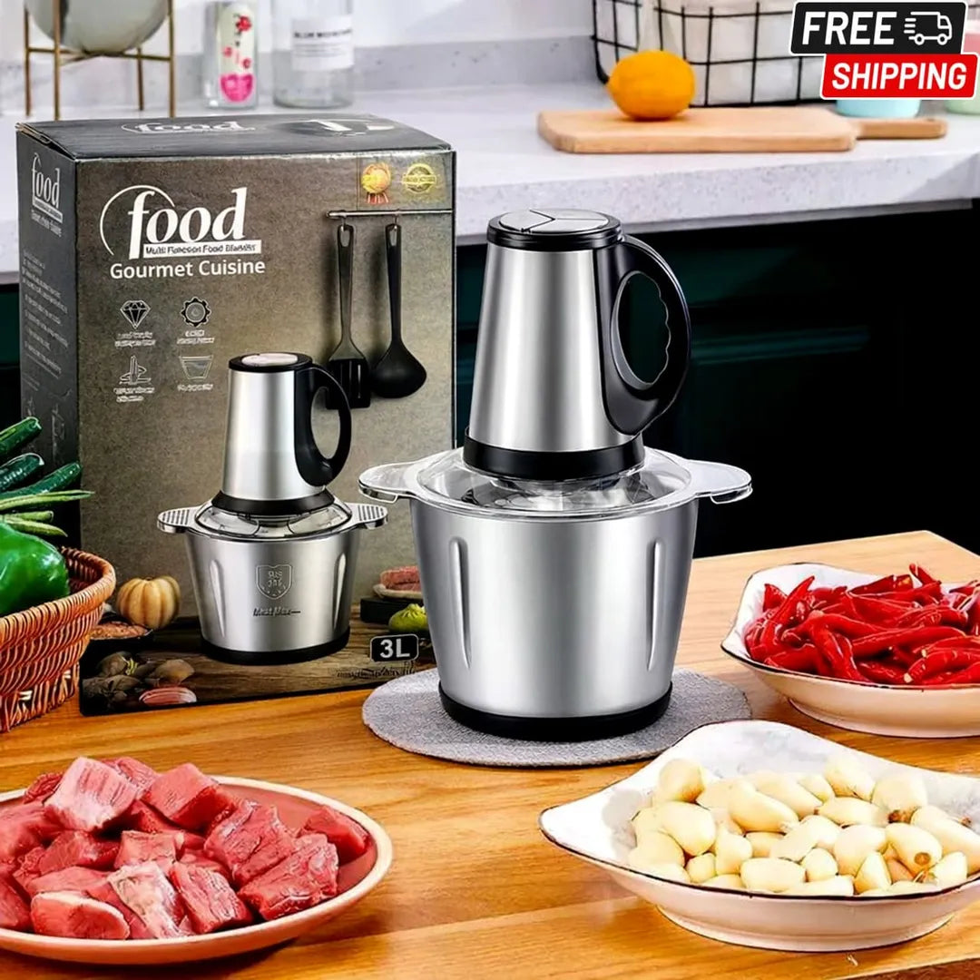 3L Stainless Steel Chopper with 4 Blades & 3 Speeds
