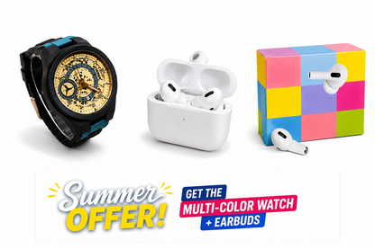 Luxury Multi-Color Watch + Wireless Earbuds Combo | Summer Offer Watches & Earbuds