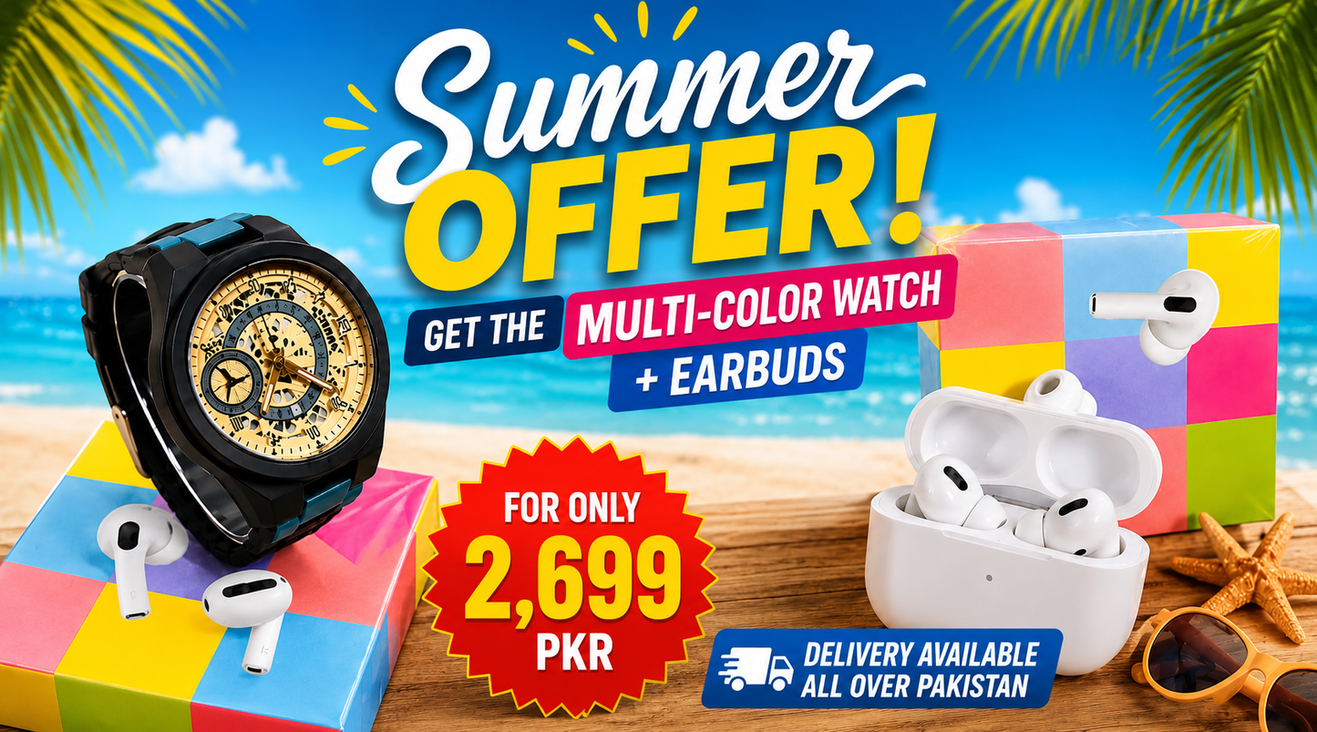Luxury Multi-Color Watch + Wireless Earbuds Combo | Summer Offer Watches & Earbuds
